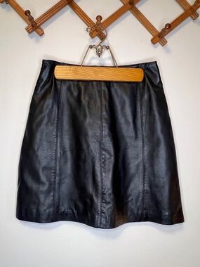Black Real Leather Mini Skirt Vintage Casual Corner Size 6